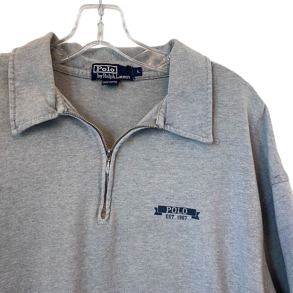 VTG Polo Ralph Lauren 1/4 Zip Unique 90s Shirt Men Large Gray Cotton USA SS READ